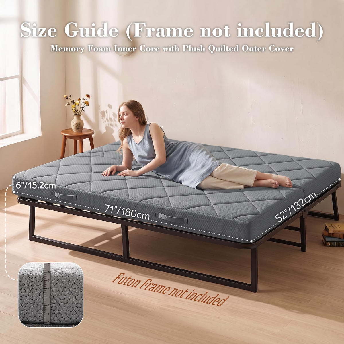 Flantree 6" Full Size Futon Mattress Replacement with Handles,71X52X6"