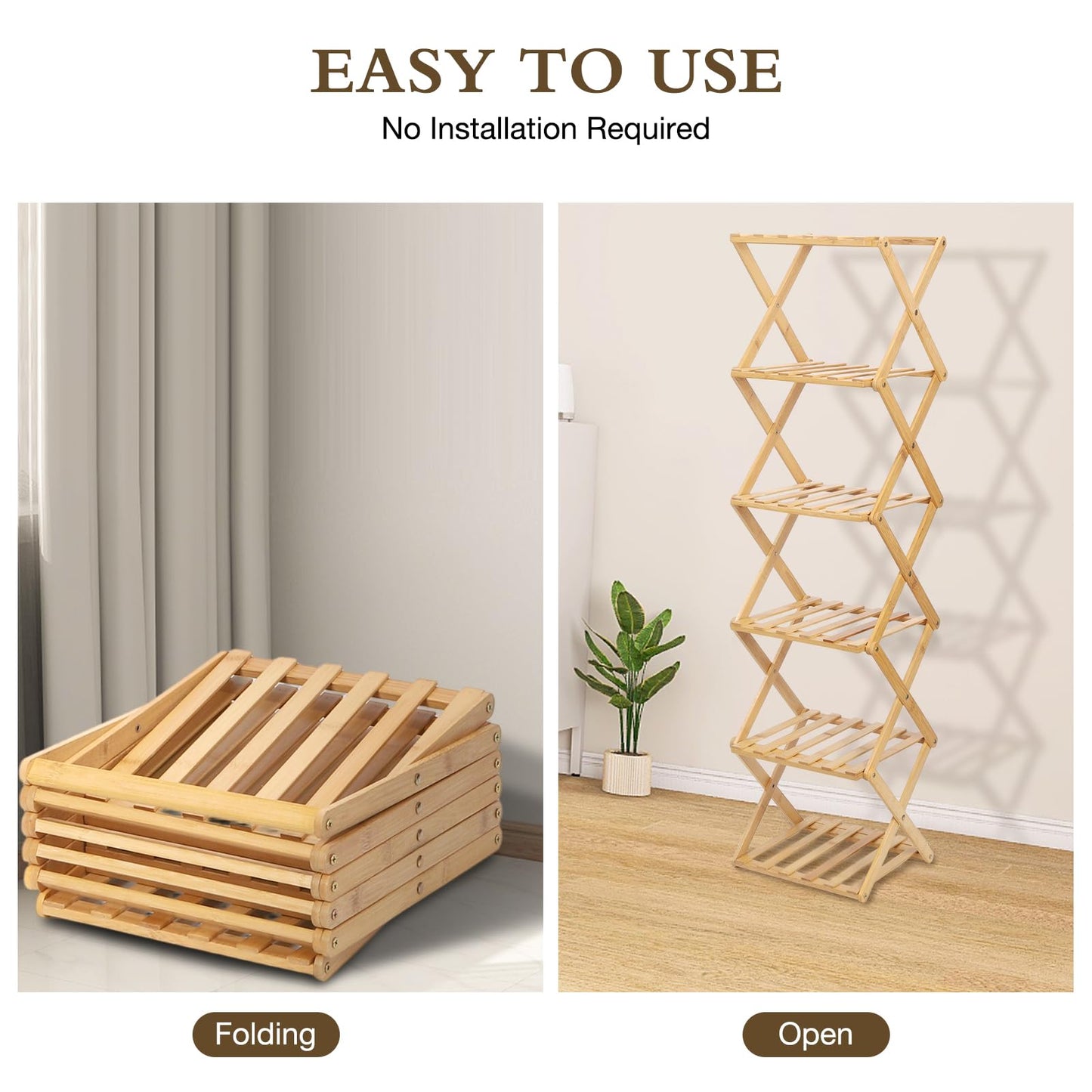 Fengzhizhu Bamboo Shoe Rack 6 Tier Foldable Shoe Rack for Entryway