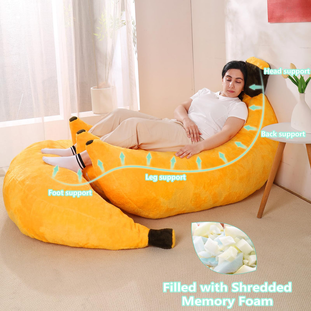 IEVENW Banana Bean Bag Chair with Ottoman, Floor Sofa Bed with Footrest