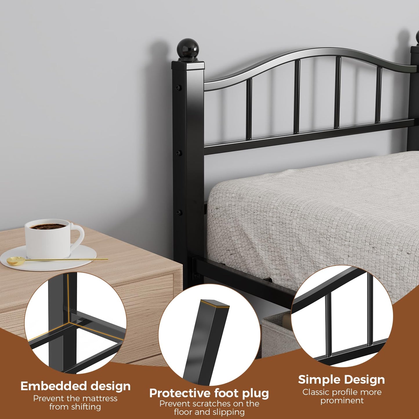 Blbeed Twin XL Bed Frame, Noise-Free Design & Underbed Storage Heavy Duty Metal Bed Frames with Headboard No Box Spring Needed/Tool-Free Assembly
