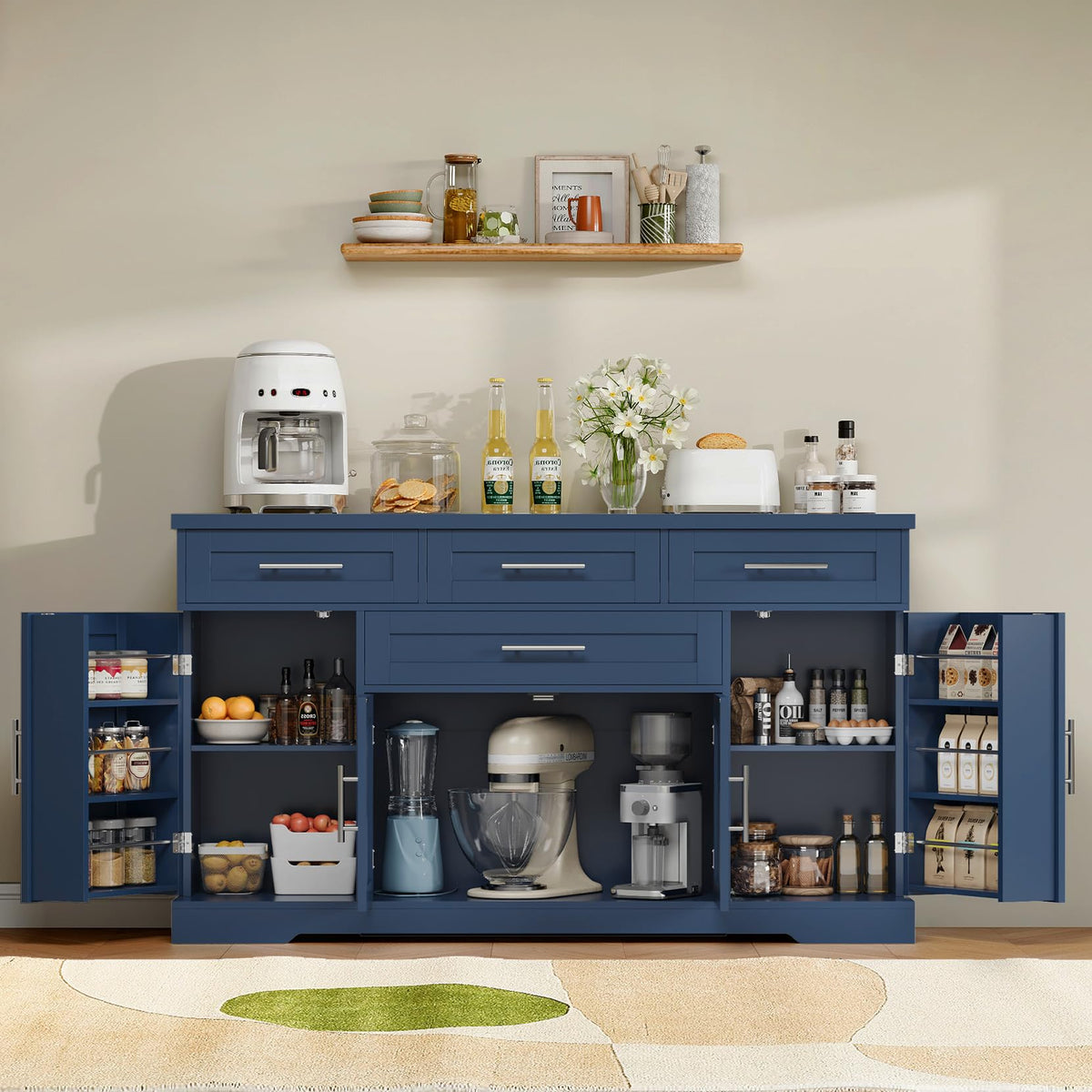 54" Sideboard Cabinet, Kitchen Buffet Cabinet with Storage, Blue