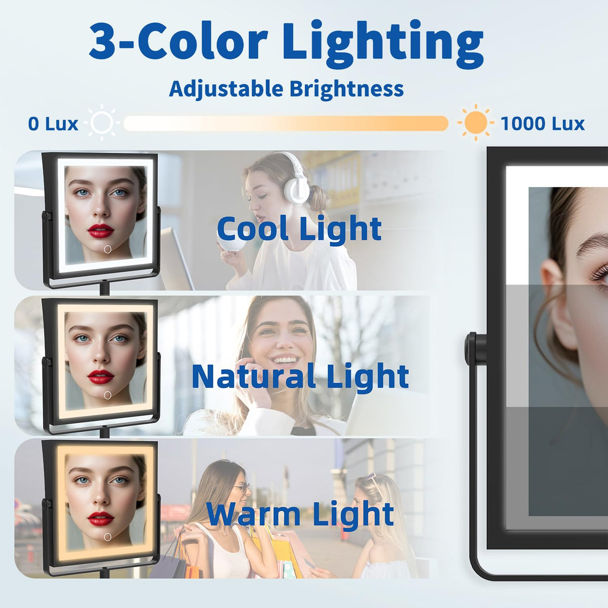 Ruacq Wall Mounted Makeup Mirror with Lights 1X/10X Dual Sided Matte Black