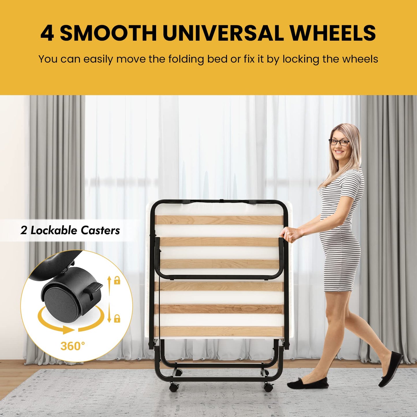 Giantex Folding Bed with Mattress for Adults, Cot Size Rollaway Bed for Guest, Portable Foldable Bed w/Memory Foam Mattress & Metal Frame for Easy Storage, 75"x 31"