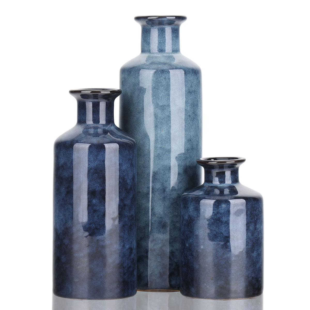 Blue Ceramic Vase Set - 3 Blue Small Vases