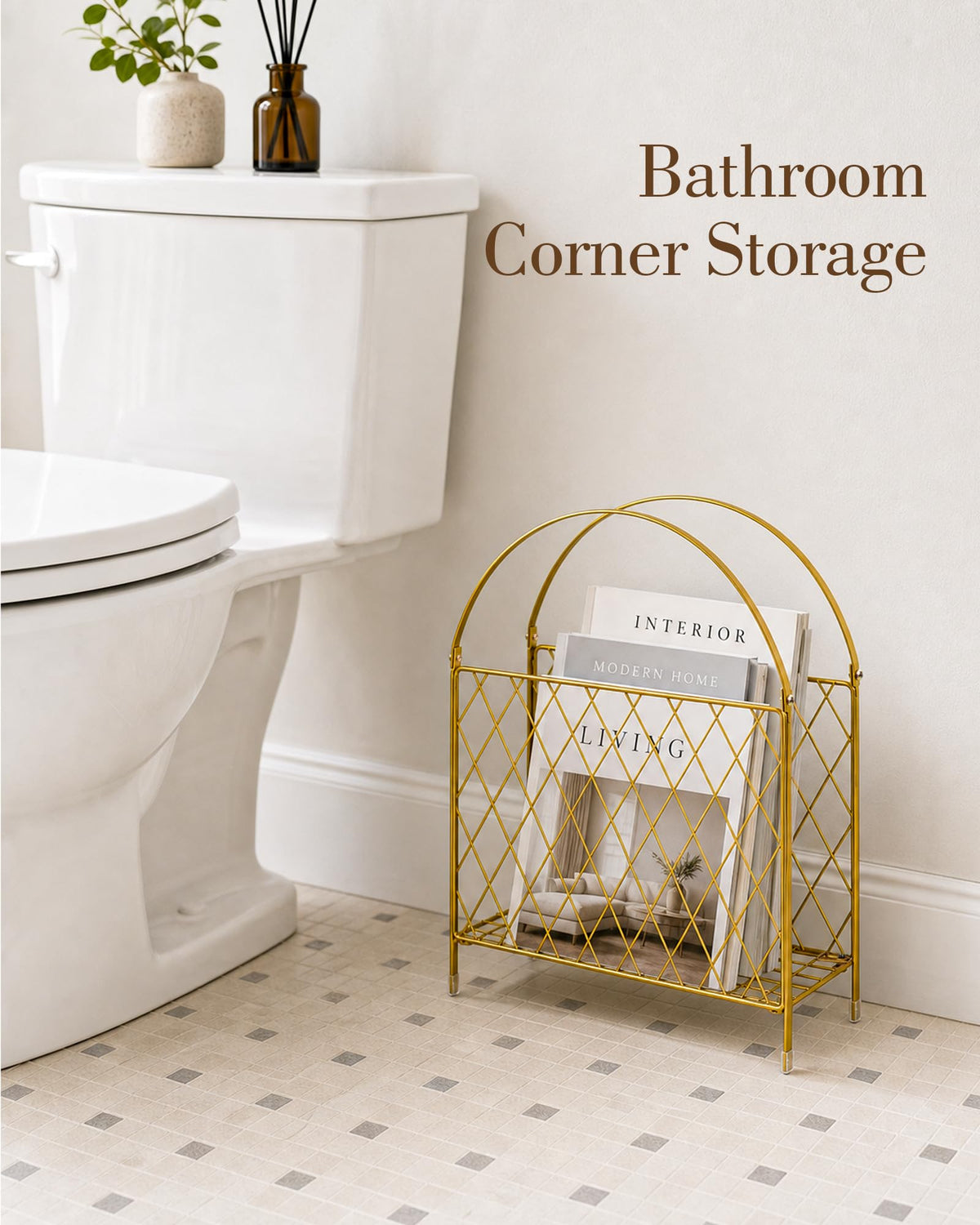 Medcph Gold Metal Magazine Holder, Magazine Rack & Storage Basket Organizer