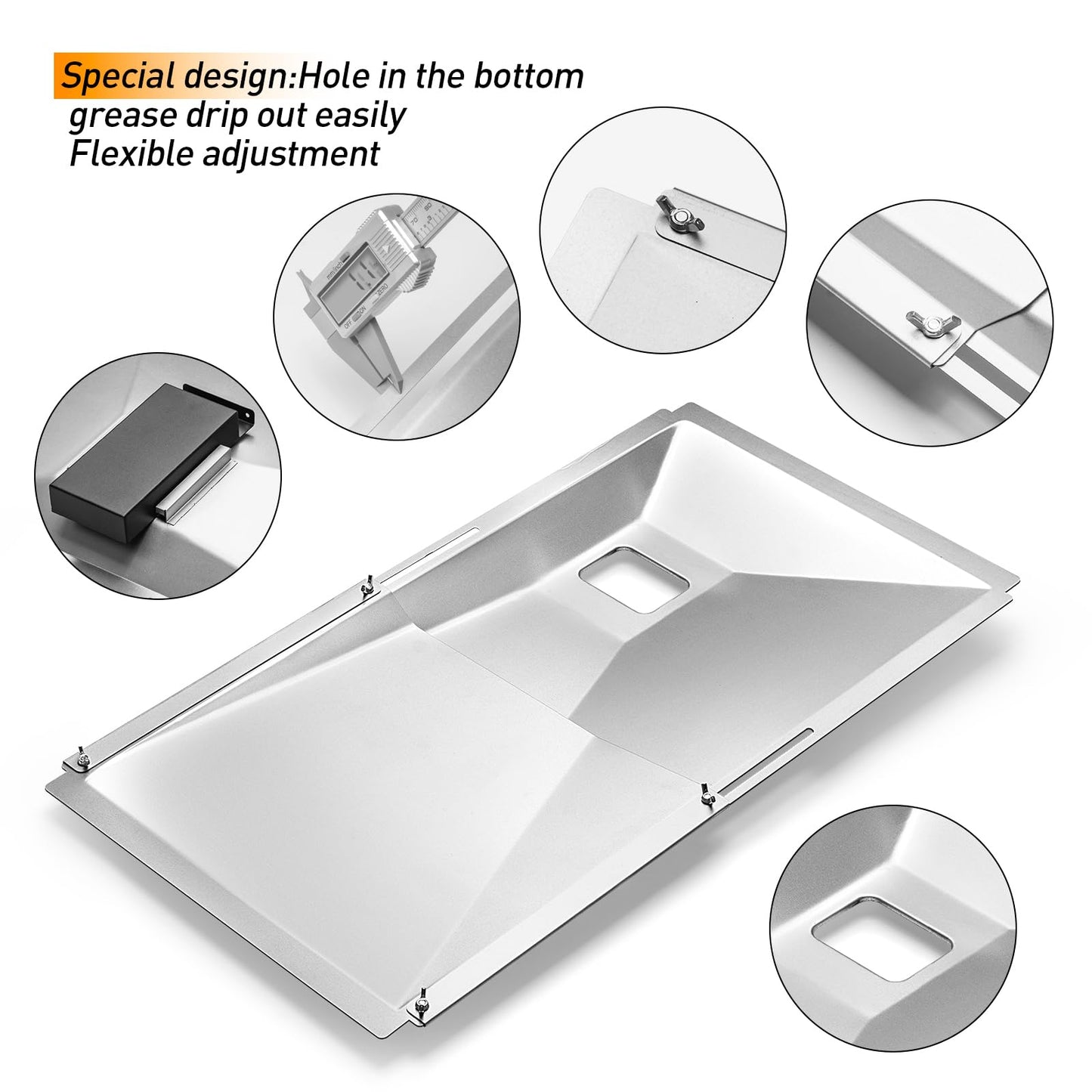 Adjustable Grease Tray with Catch Pan for Nexgrill, Charbroil, Dynaglo, Kenmore & Expert Grill – Fits 3/4/5-Burner Gas Grills, Heavy-Duty Aluminum Drip Pan with Catch Design
