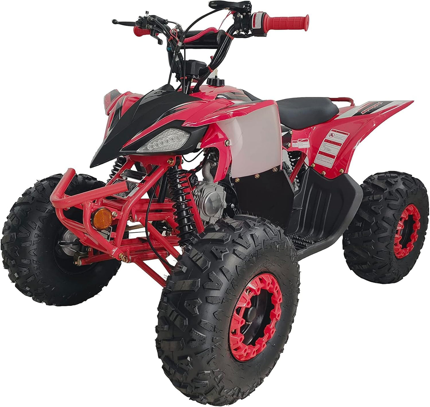 HHH 125cc ATV Fully Automatic Youth Sports ATV Gas Four Wheeler Quad with Reverse, LED Lights and Big Tires (Black-Red)