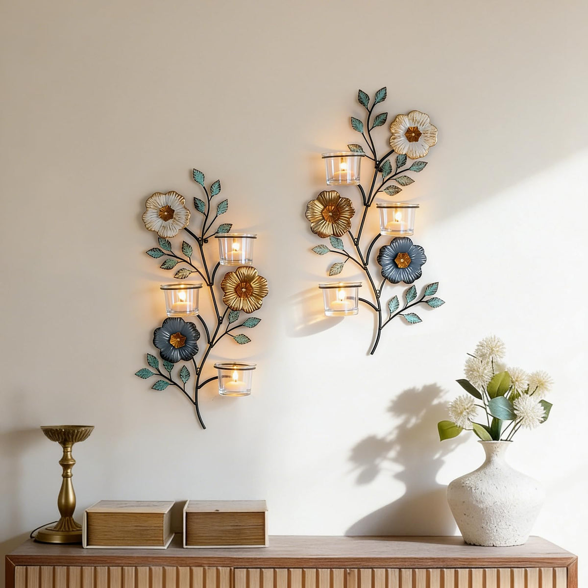 Sziqiqi Candle Sconces Wall Decor: Wall Candle Holder with 6 Tealight Glass