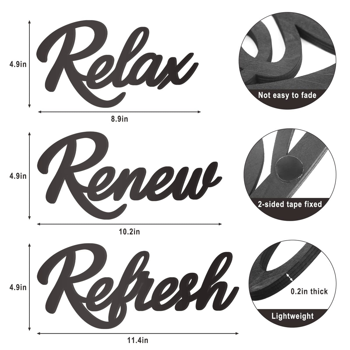 KOYILTD 3 Pieces Bathroom Decor Black Bathroom Wall Art Relax Renew Refresh
