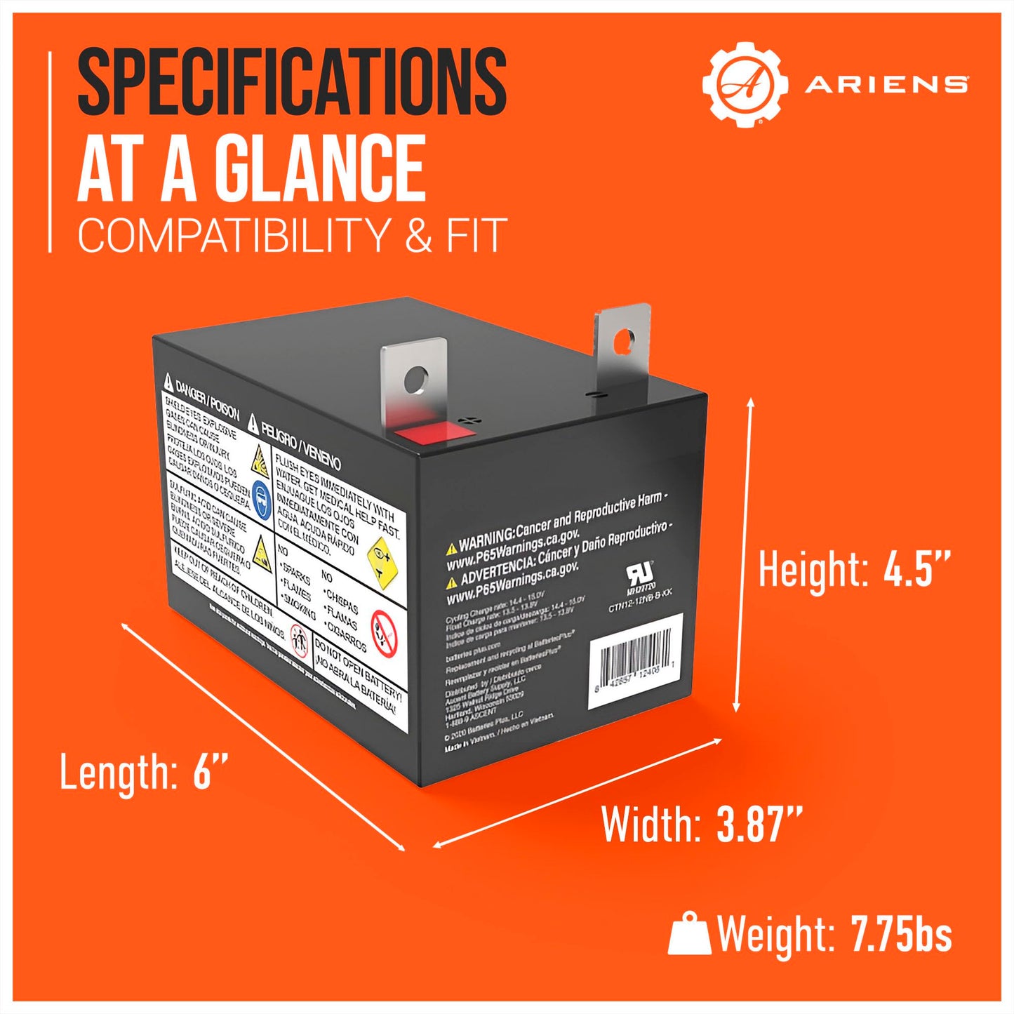 Ariens Gravely 04738800 12V 12A 190CCA Battery OEM Apex Ikon Zoom Pro-Turn Edge Snow Blowers