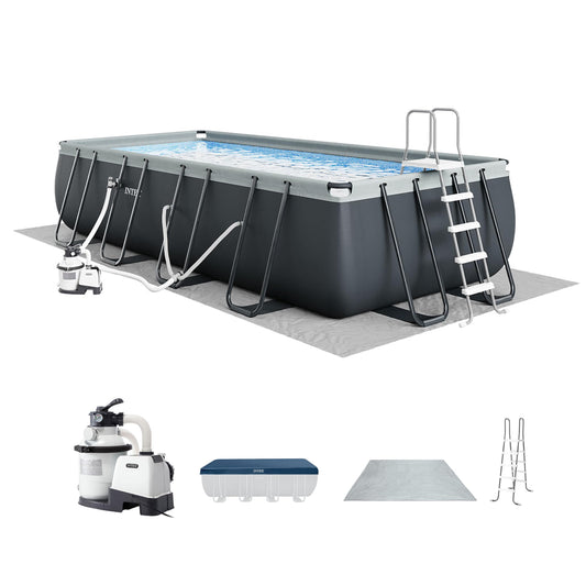 INTEX Ultra XTR 18 ft x 9 ft 52 in Above Ground Pool Set, Rectangular Swimming Pool with Steel Frame, 1500 GPH Sand Filter Pump, Ladder, Cover, & Ground Cloth