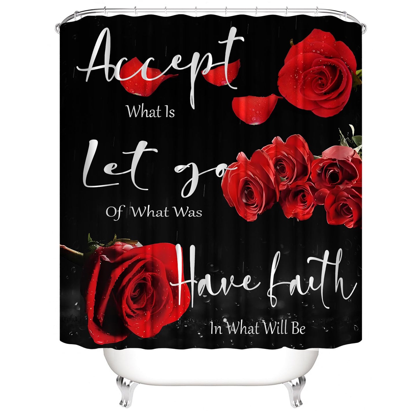 Yddsky 4 Pcs Red Rose Shower Curtain Set with Rugs Bathroom Set