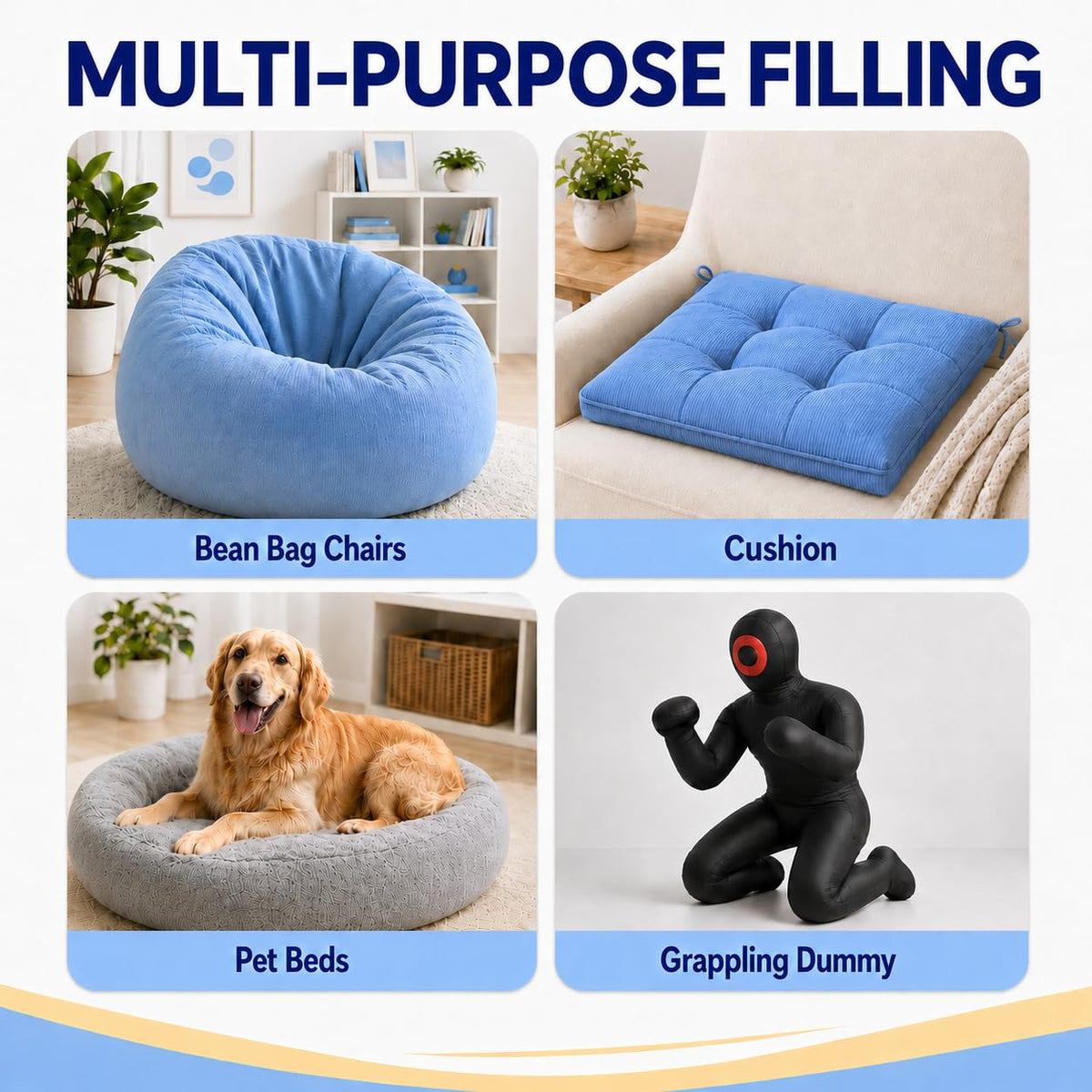 Bean Bag Filler 15 lb, Shredded Memory Foam Filling for Pillows & Dog Beds