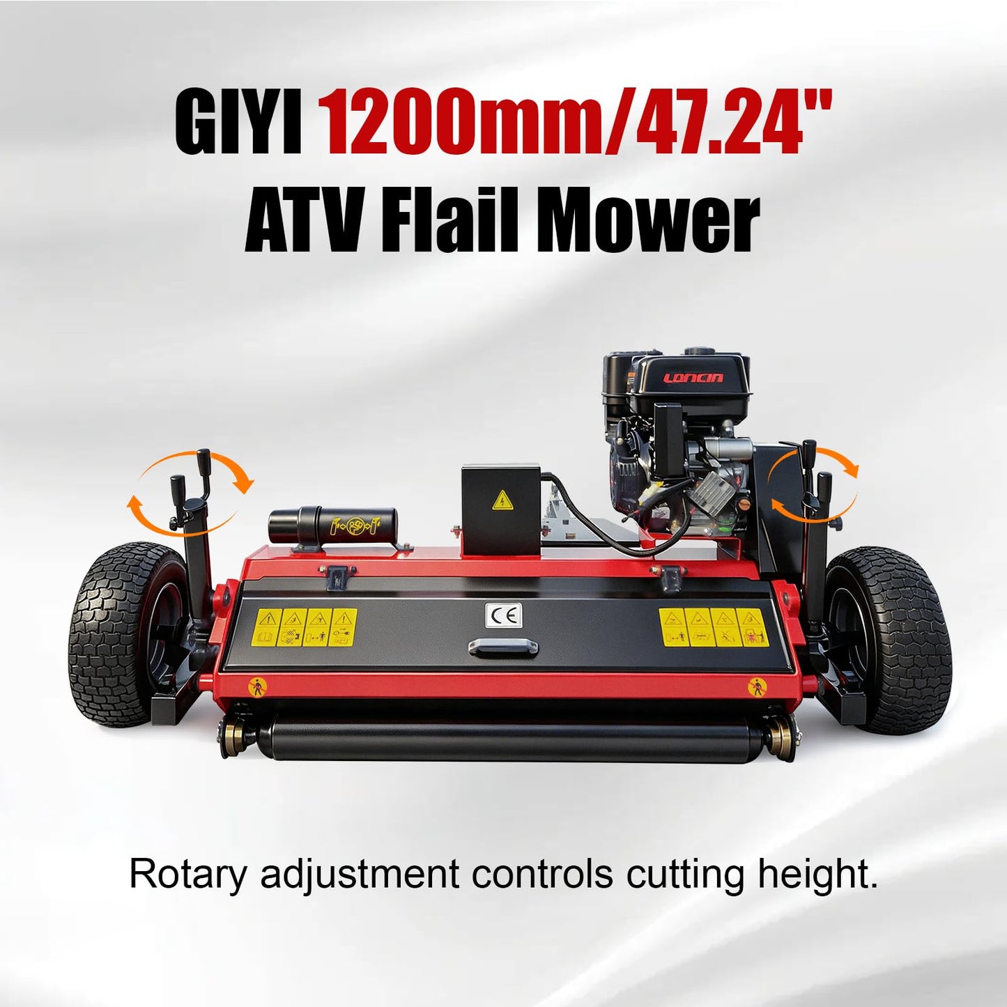 GIYI 47.24" Tow-Behind ATV Offset Flail Mower, 15HP 420cc E-Start Gas Engine Powered, All Terrain Weed Whacker Brush Cutter for Garden, Hillside, Farm, Orchard & Heavy Grass