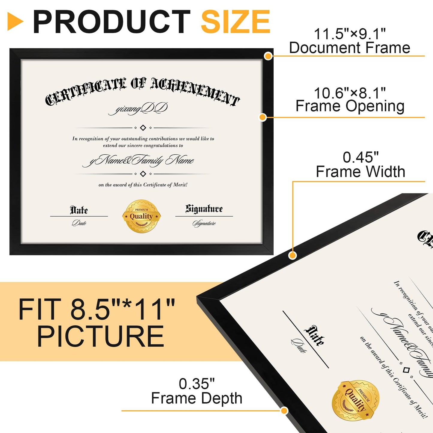 YixangDD 10 Pack Certificate Frames 8.5 x 11, College Diploma Frame with Clear Plexiglass, Black Degree Document Frame for Wall and Tabletop Display