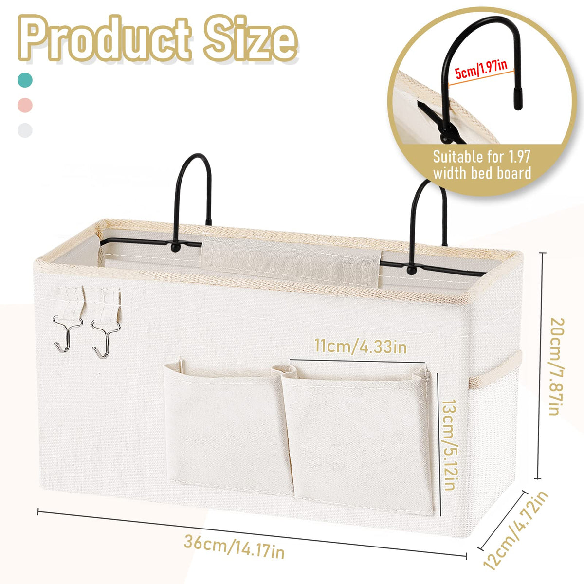 Frjjthchy Bedside Caddy Organizer Hanging Storage Bag Bunk Bed White