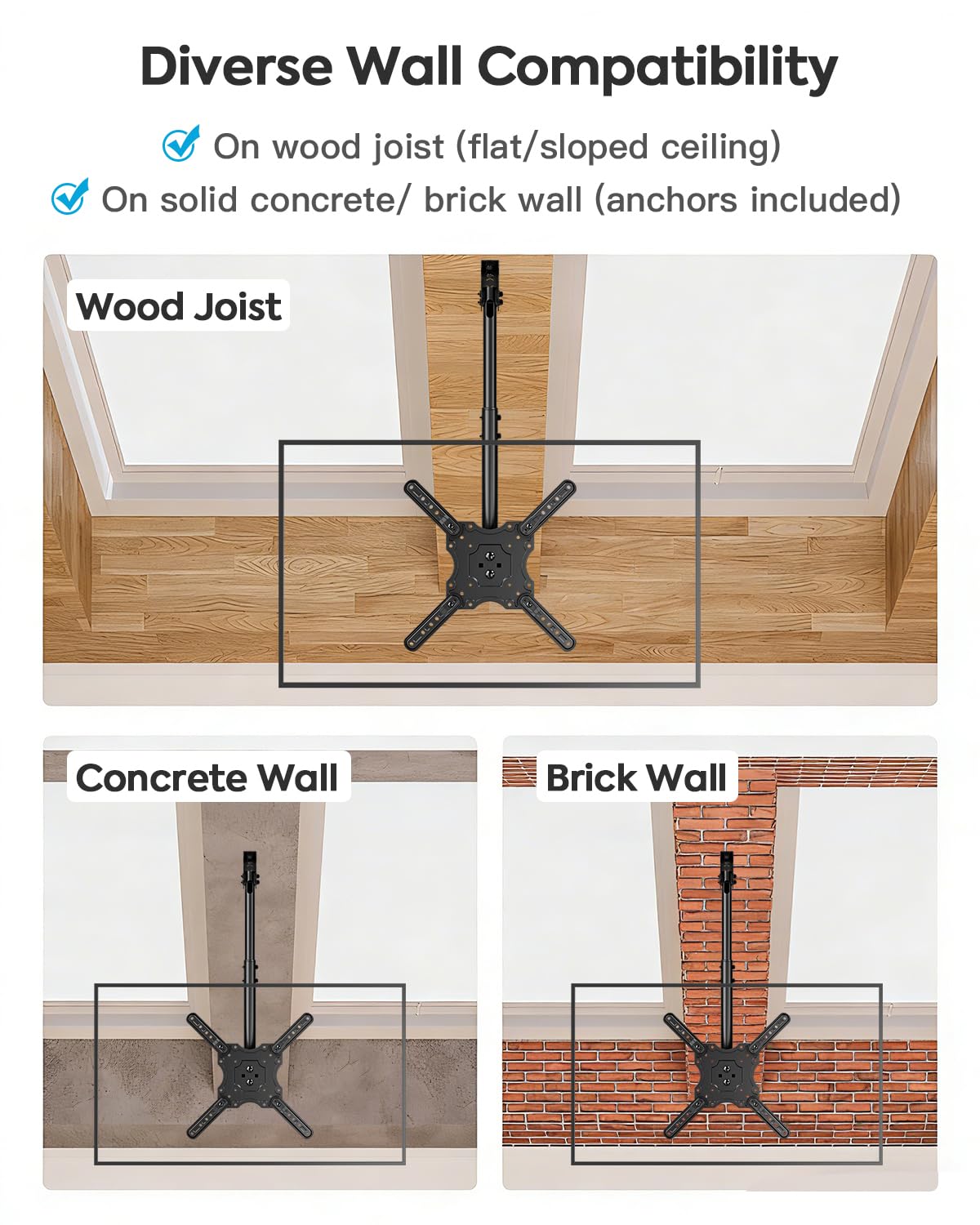 MOUNTUP Ceiling TV Mount for Most 24''- 65'' TVs, Hanging TV Ceiling Mount for 32 42 43 50 55 60 65 inch Screen, Full Motion Height Adjustable Bracket, Holes up to 99lbs, Max VESA 400x400mm, MU0039
