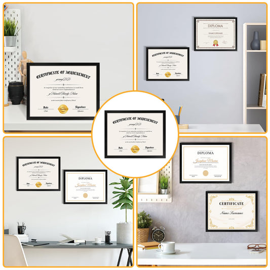 YixangDD 10 Pack Certificate Frames 8.5 x 11, College Diploma Frame with Clear Plexiglass, Black Degree Document Frame for Wall and Tabletop Display