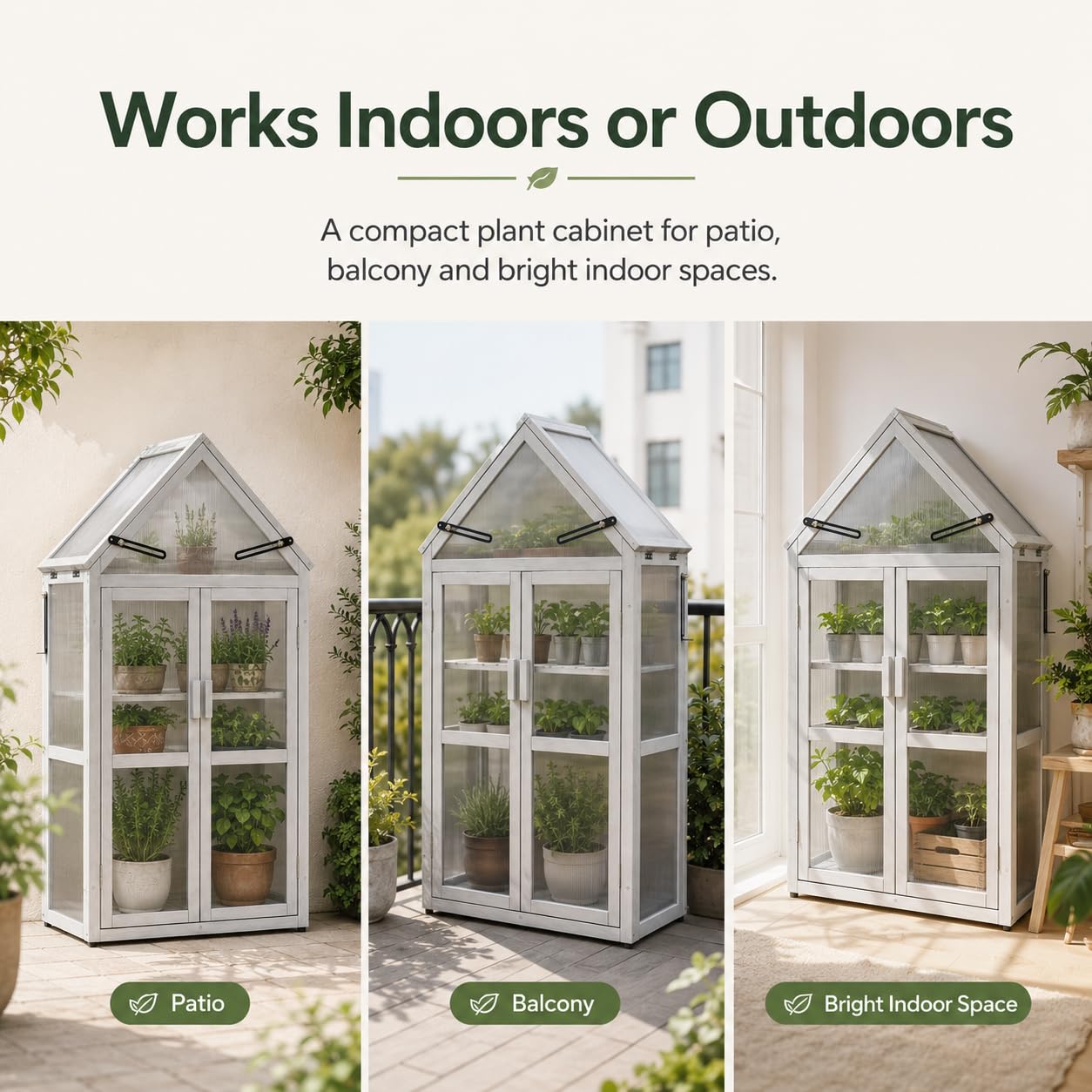 WizSeq Wooden Mini Greenhouse Outdoor, 52.3" Cedar Cold Frame Plant Stand with Adjustable Roof, Removable Shelves and Wall Brackets for Patio, Balcony, Garden, French Gray