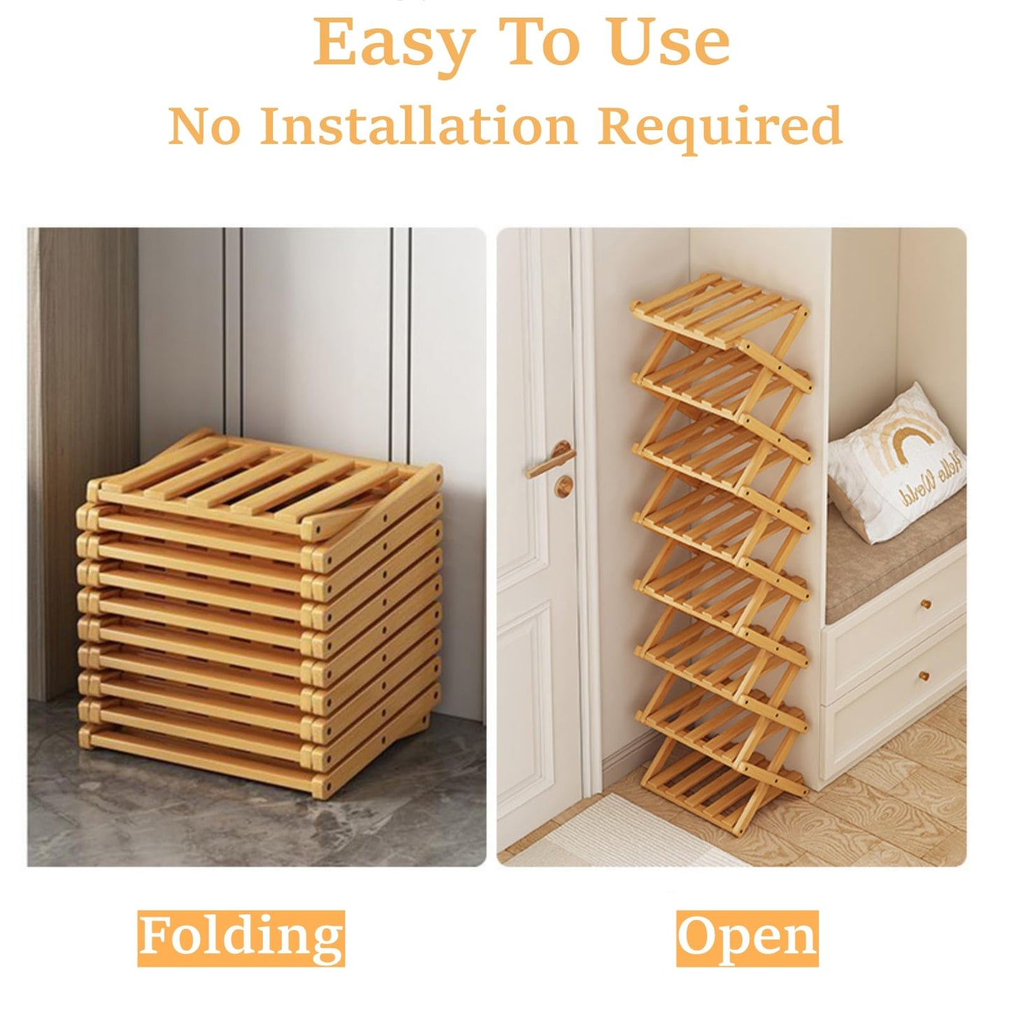 XZXWZX 5 Tier Foldable Shoe Rack, Bamboo Vertical Shoe Organizer Tall for Multifunctional Narrow Shoe Shelf for Entryway, Closet, Corner, Bedroom, Hallway(Natural)