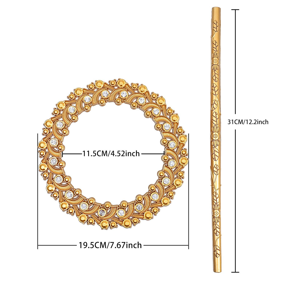 GFOZIOG Crystal Curtain Tiebacks, Gold Plastic Holdbacks with Mounting Rod, Decorative Design with 20 Crystals, 7.6x4.52 Inch, 2 Pack (Gold)