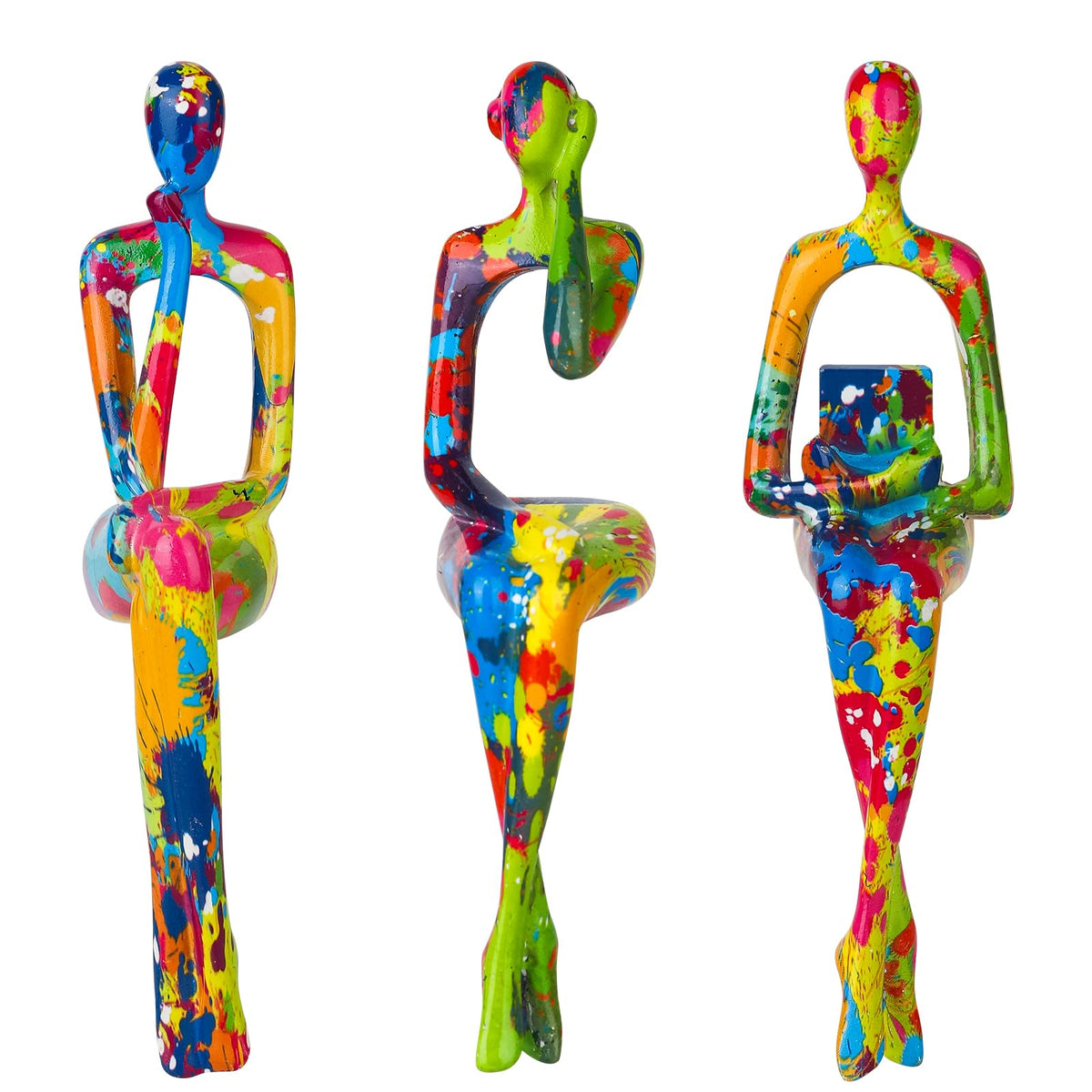 Ecacon 3Pcs Abstract Graffiti Art Thinker Statue, Reading Women Sculptures