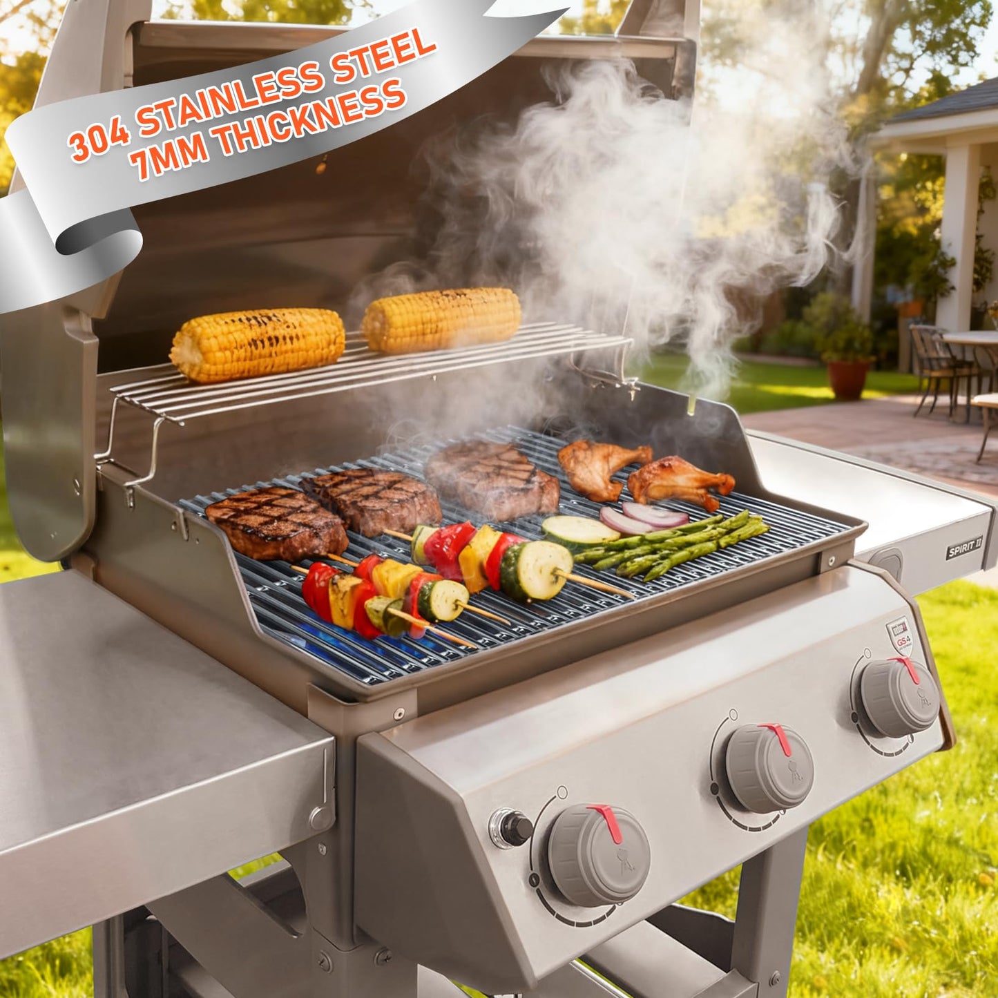 QuliMetal SUS304 Grill Grates for Weber Spirit E-310 and GS4 Spirit II 300 Series, Spirit 700, Genesis Silver B & C, Genesis Gold B & C, Genesis Platinum B & C, Genesis 1000-3500