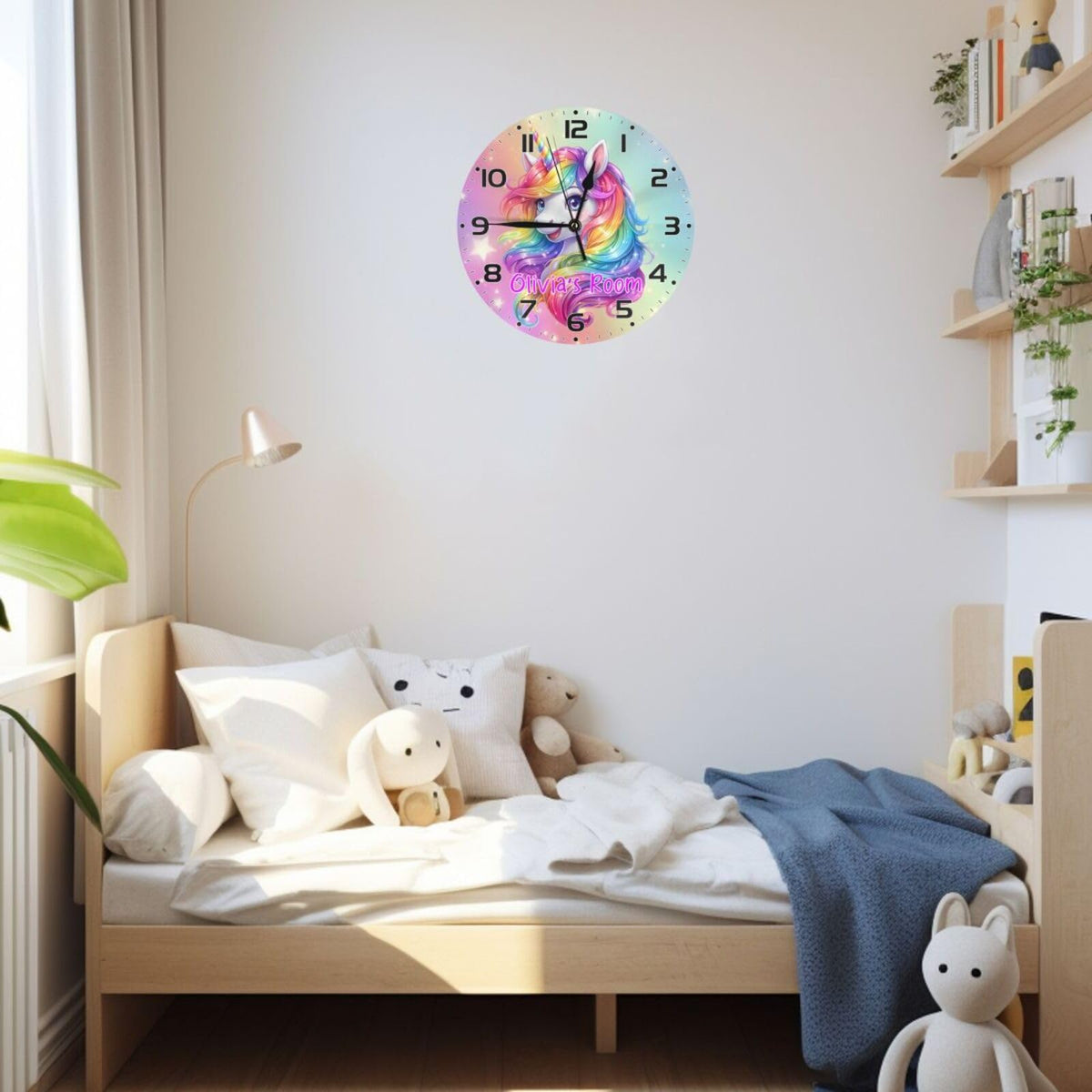 SUQINFA Personalized Kids 10 Inch Wall Clock with Name for Kid's Room