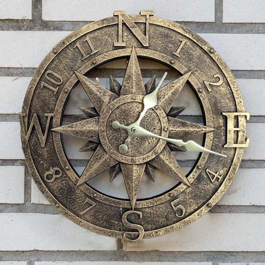 YTAONS Outdoor Wall Clock 12in Garden Clock Waterproof Clocks Kitchen Home Clock for Garden, Patio and Deck -Not Silent (Bronze)