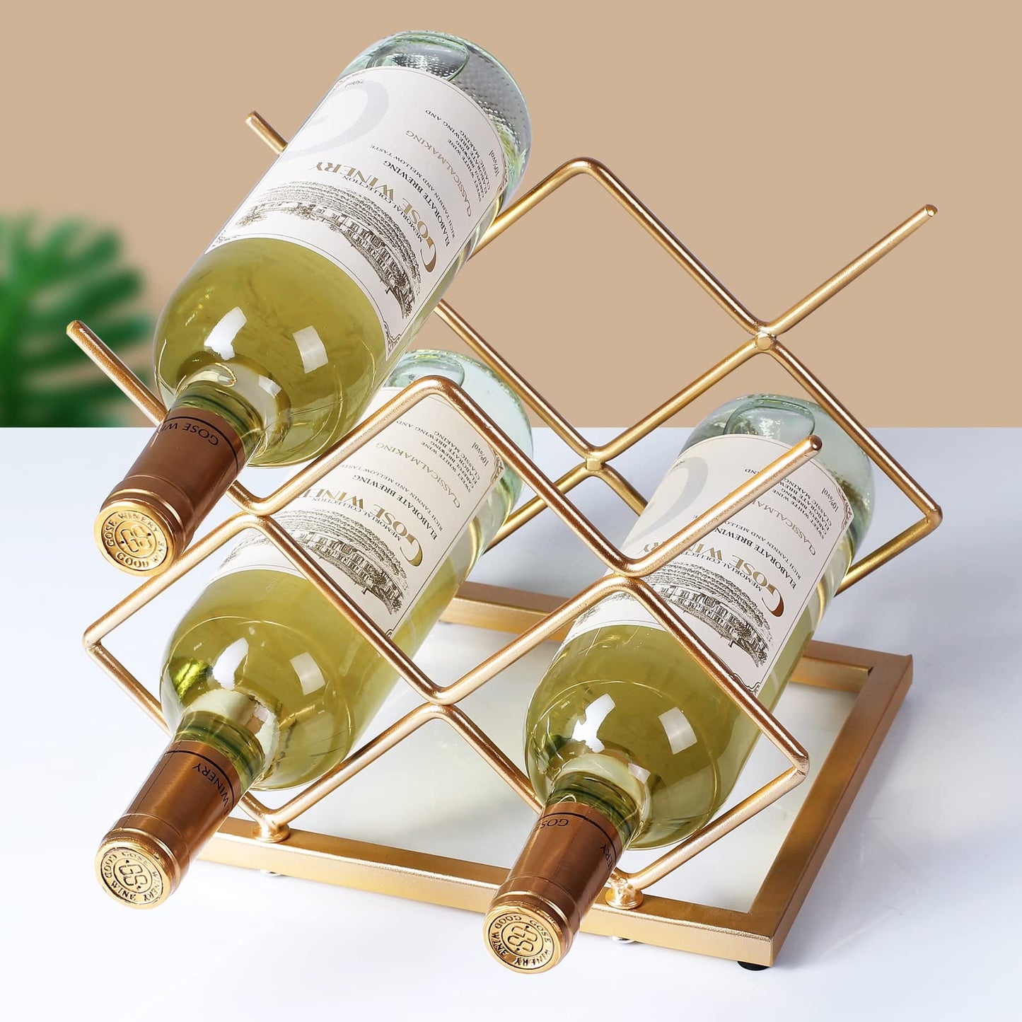 Drincarier Countertop Wine Rack - 5 Bottle Freestanding Modern Gold Metal Small Wine Rack - Tabletop Wine Holder Stand for Cabinet, Pantry, Wine Bottle Storage…
