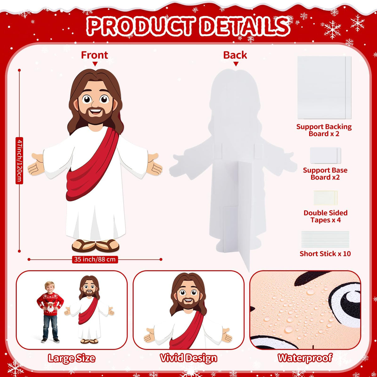 APUDWN 4 Ft Christ Jesus Cutout Stand Up Christmas Party Decor