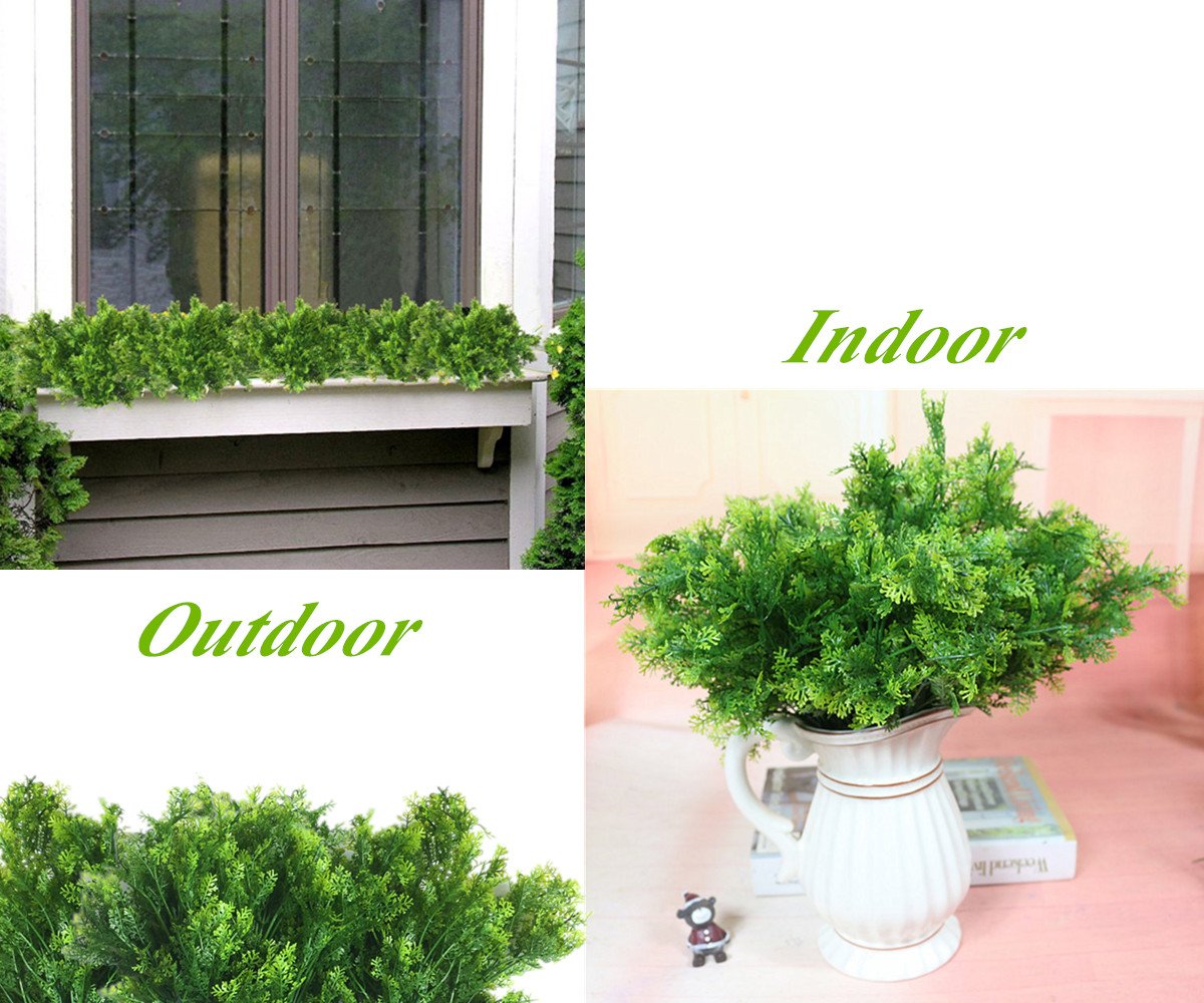 LOVENIMEN Artificial Shrubs, Plastic Plants Simulation Fake Bushes Wedding Outdoor Indoor Home Garden Verandah Kitchen Parterre Office Table Centerpieces Arrangements Decoration Green 4pcs