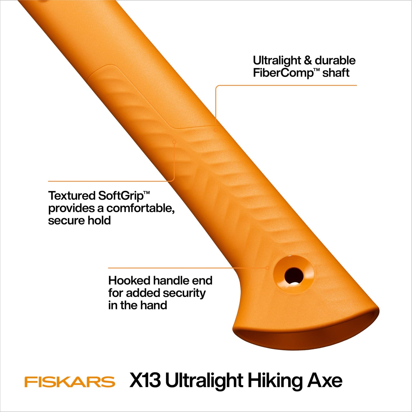 Fiskars X13 Ultralight Hiking Axe 13", Ultra-Sharp Forged Steel Blade for Efficient Chopping & Camping, 15% Lighter High-Visibility Orange FiberComp Handle Drives Tent Stakes, Sheath Included