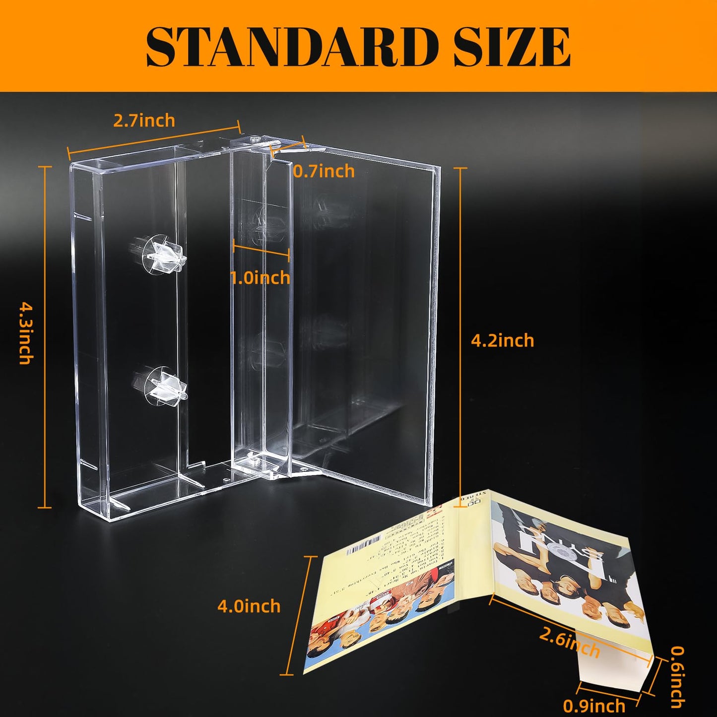 Snado 10-Pack Cassette Tape Storage Cases & Holder - Clear Plastic Audio Cassette Organizer with Anti-Scratch/Dust Protection, Classic Norelco-Style Replacement Boxes (4.28" L x 2.75" W x 0.6" H)