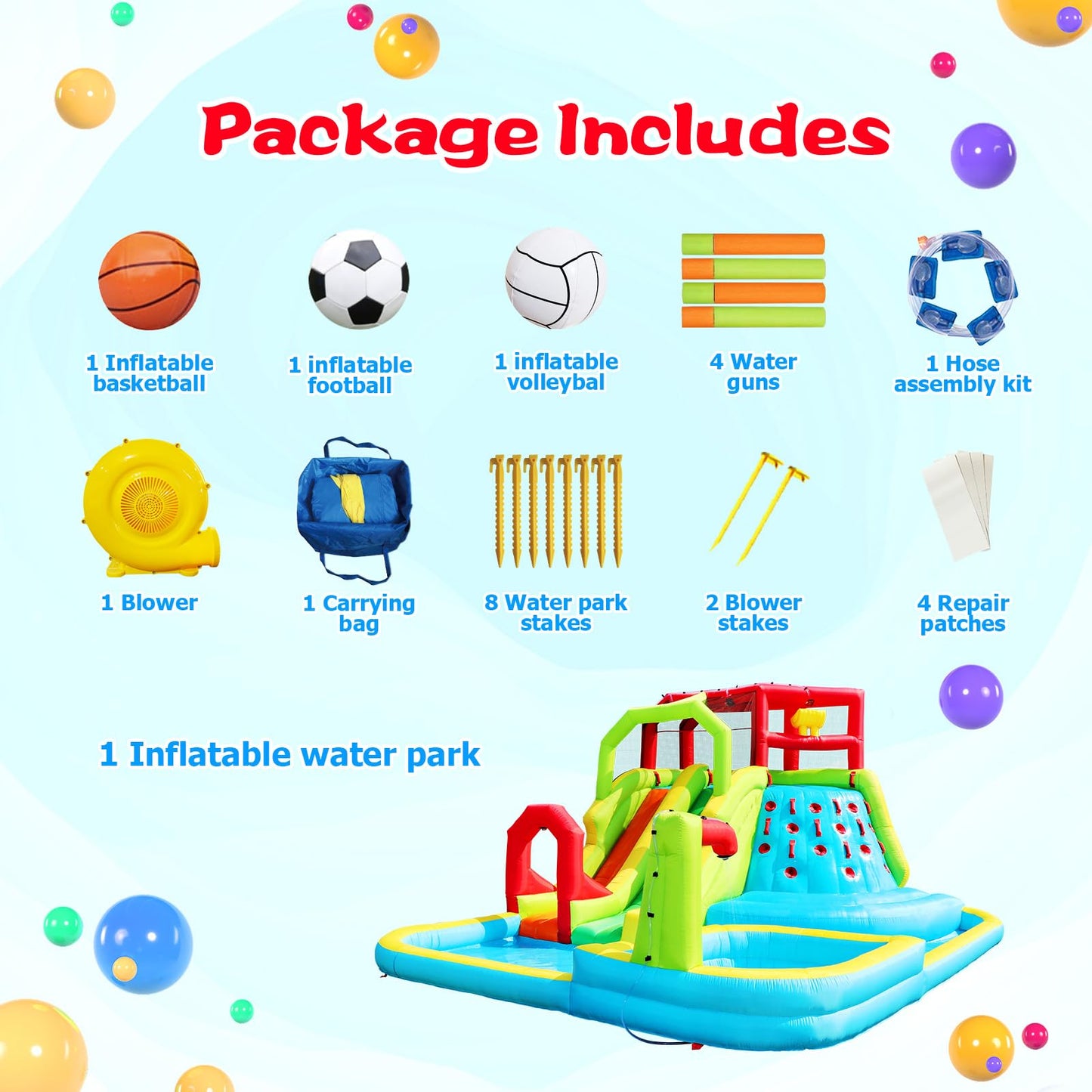 WELLFUNTIME Inflatable Water Slide Park, Bouncy Castle with Deep Pool, 191 x 157.5 x 100 Inch, Jumping Castle with Air Blower