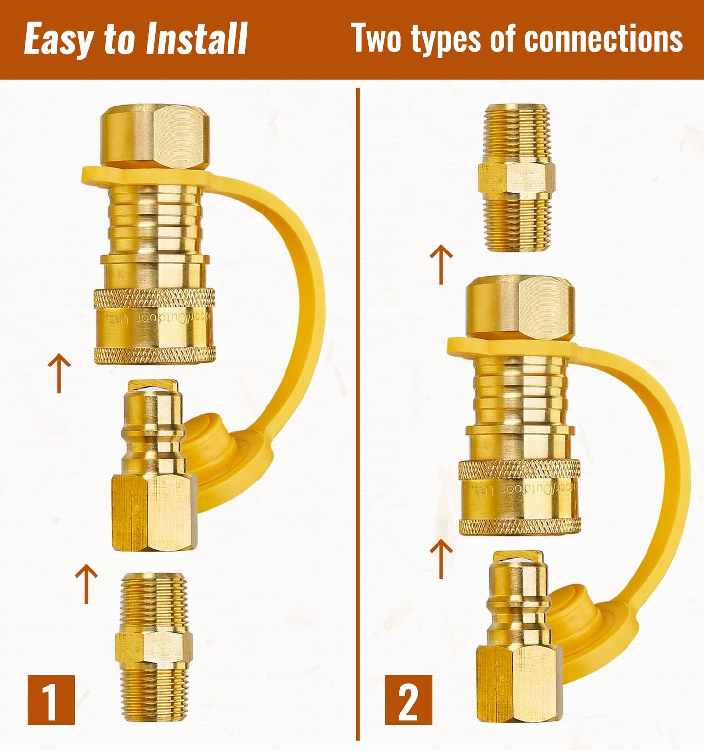 CALPOSE 3/8 Inch Natural Gas Quick Connect Fittings, 100% Solid Brass LP Gas Propane Hose Quick Disconnect Kit