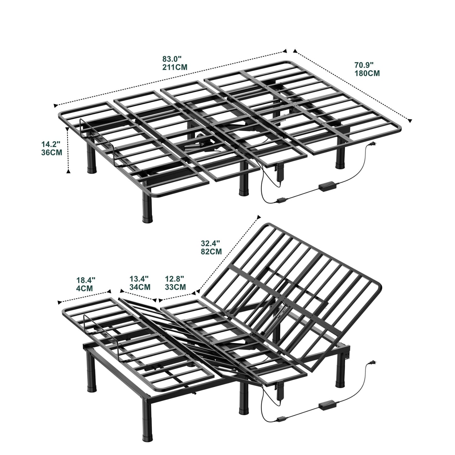 SunsGrove Cal King Adjustable Bed Base, Wired Remote Control, Independent Head and Foot Incline, Electric Bed Frame Base, Adjustable Bed Leg with 2 Height Options, Easy Assembly