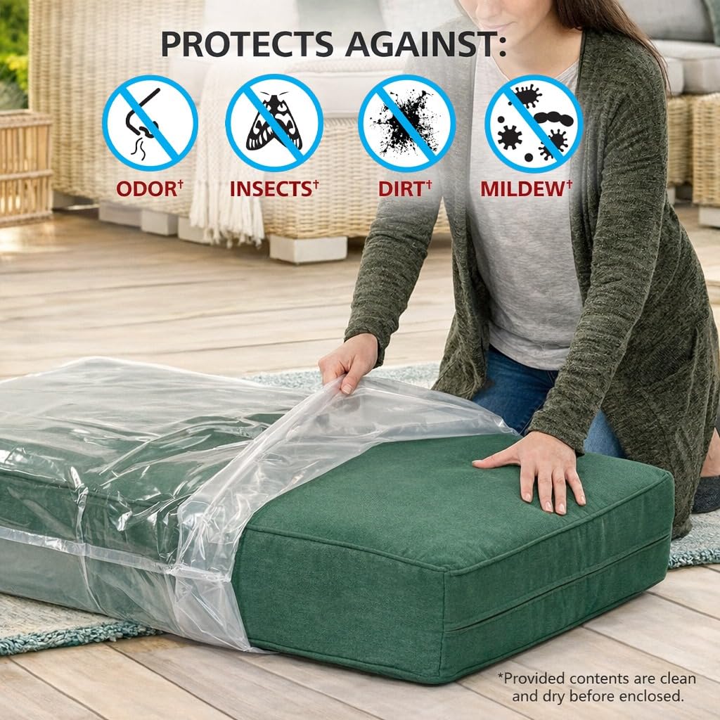 Shrink-Pak Hefty Outdoor Cushion Storage Cube 2-Pack | Patio Cushion Storage Bag Set with Vacuum Valve, Heavy Duty Outdoor Cushion Storage Bags Set for Patio Furniture