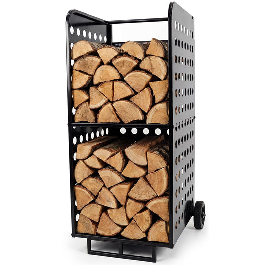 Cycayit Firewood Rack Outdoor Heavy Duty 800lbs - Rolling Firewood Cart with Wheels, All Weather Fire Wood Storage Rack Indoor Outdoor
