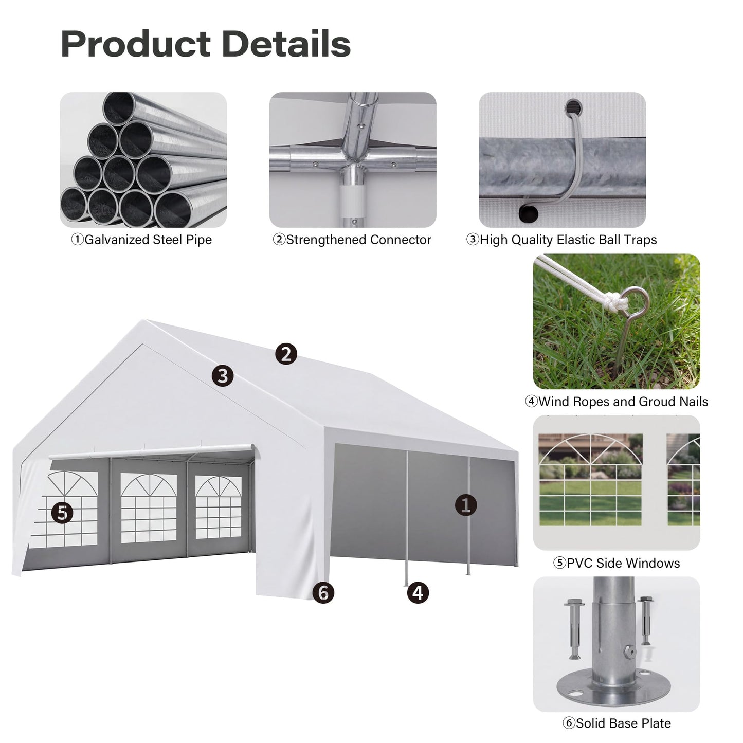 LAUSAINT HOME 20x20 Party Tent, Heavy Duty Waterproof Canopy Tent with Removable Sidewalls & Roll-Up Zipper Door, Large Outdoor Event Shelter with Steel Frame for Wedding, Party, BBQ, 30-50 People