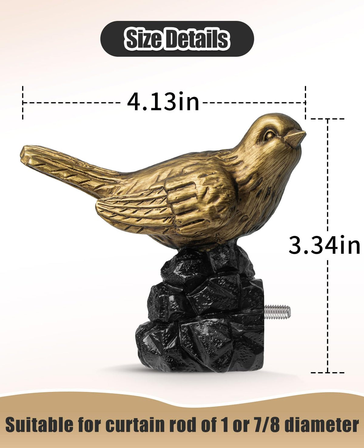 KVEEO 1 or 7/8 Inch Bird-Shaped Decorative Finials for Curtain Rods,Curtain Rod Ends Metal Curtain Rod Finials Ends Easy to Install Set of 2 Rod End (Gold)