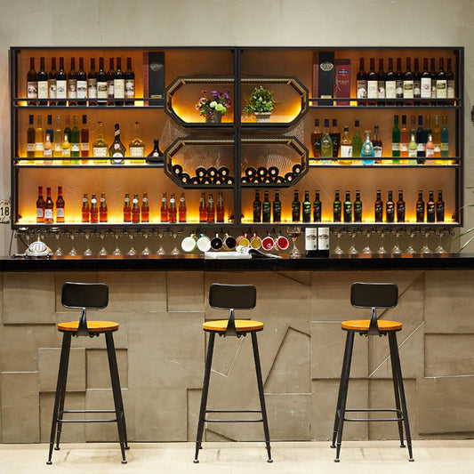 Dawselod 78.7in Large Wall Mounted Wine Rack with LED Light,4-Tiers Liquor Bottles Floating Shelves Display Storage Organizer for Home Bar & Dining Room Decorative (78.7" W x 9.8" D x49.2 H)