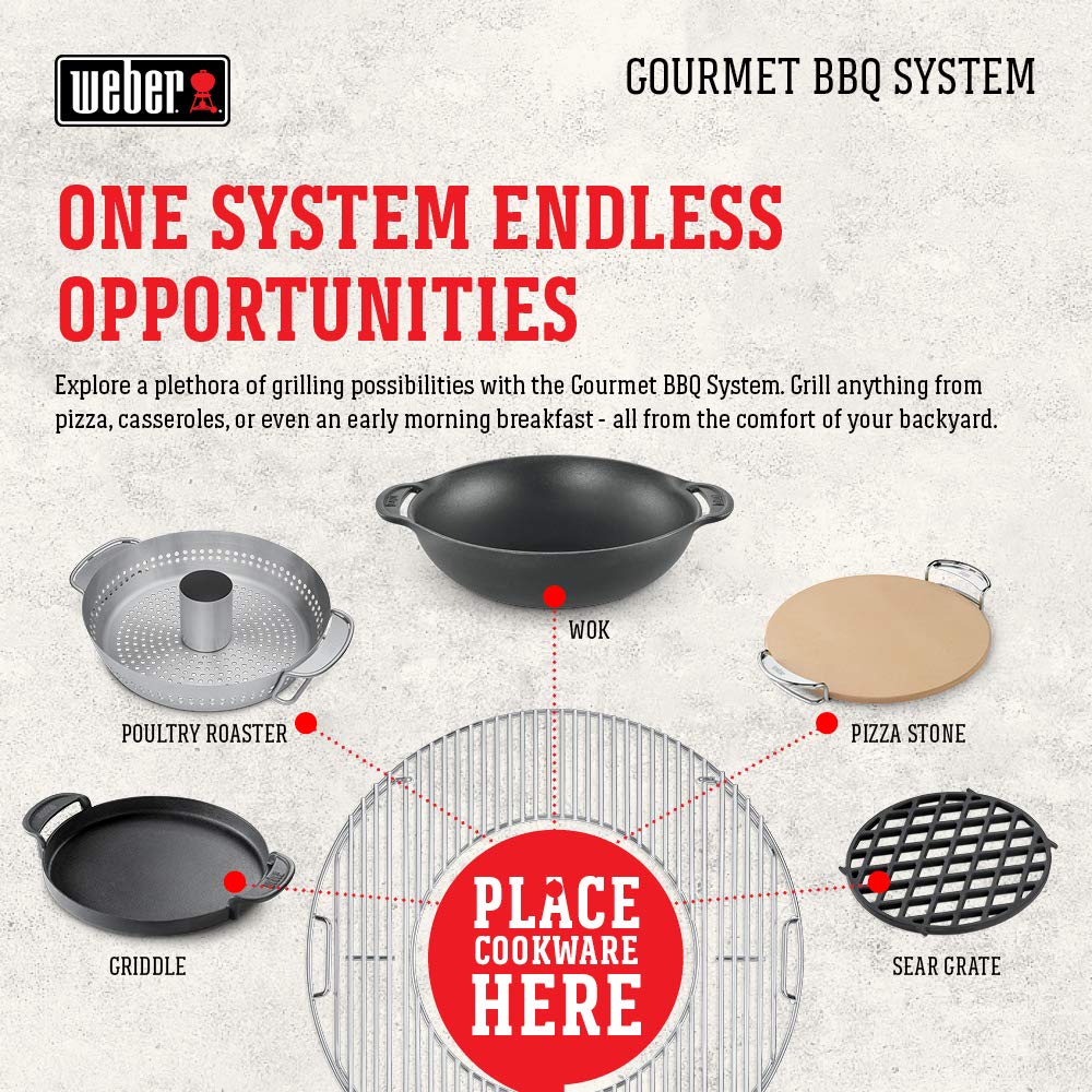 Weber Gourmet BBQ System Pizza Stone with Carry Rack, 16.7" – Cordierite Stone for Crispy Pizza on Weber Grills - Grill Accessories