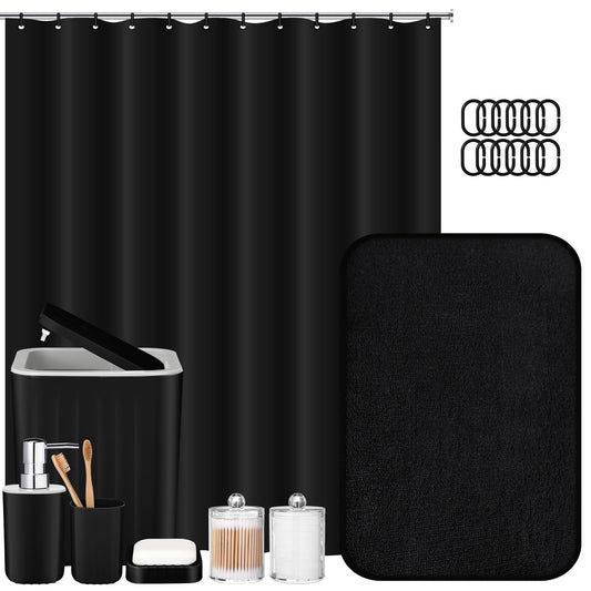 Hosuly 9 Pcs Bathroom Accessory Set Shower Curtain Set, Black