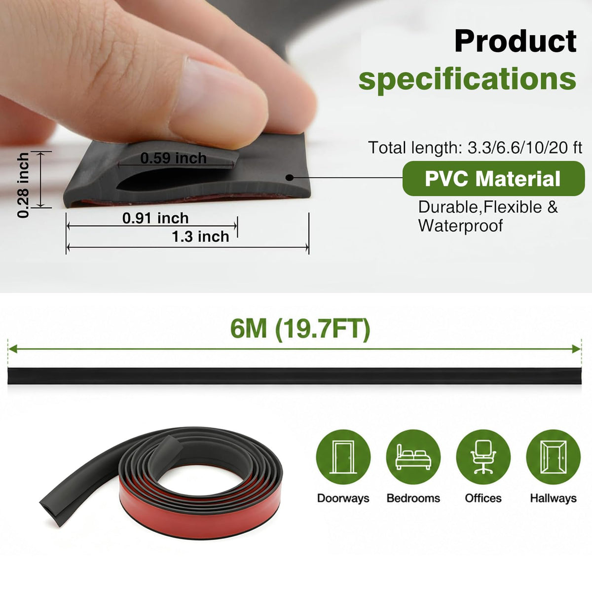 20FT Carpet Edge Binding Trim, Black Self-Adhesive Rug Edge Protector