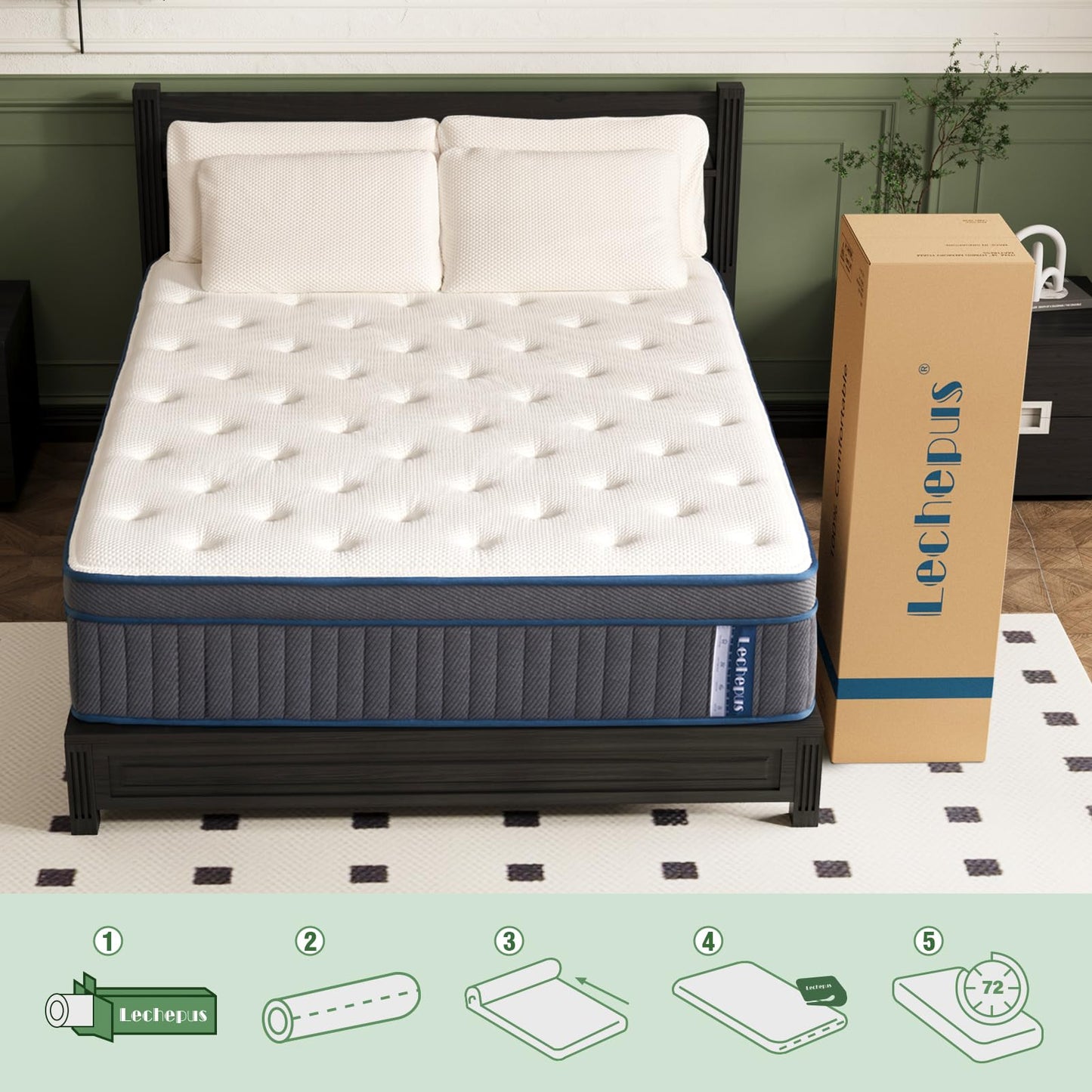 Lechepussleep Twinxl Mattress,14 Inch Twinxl Size Hybrid Mattress Medium Plush Cooling Gel Memory Foam with Individually Pocket Coils,Soft & Brethable Pressure Relief,Balanced Support, 39"*80"