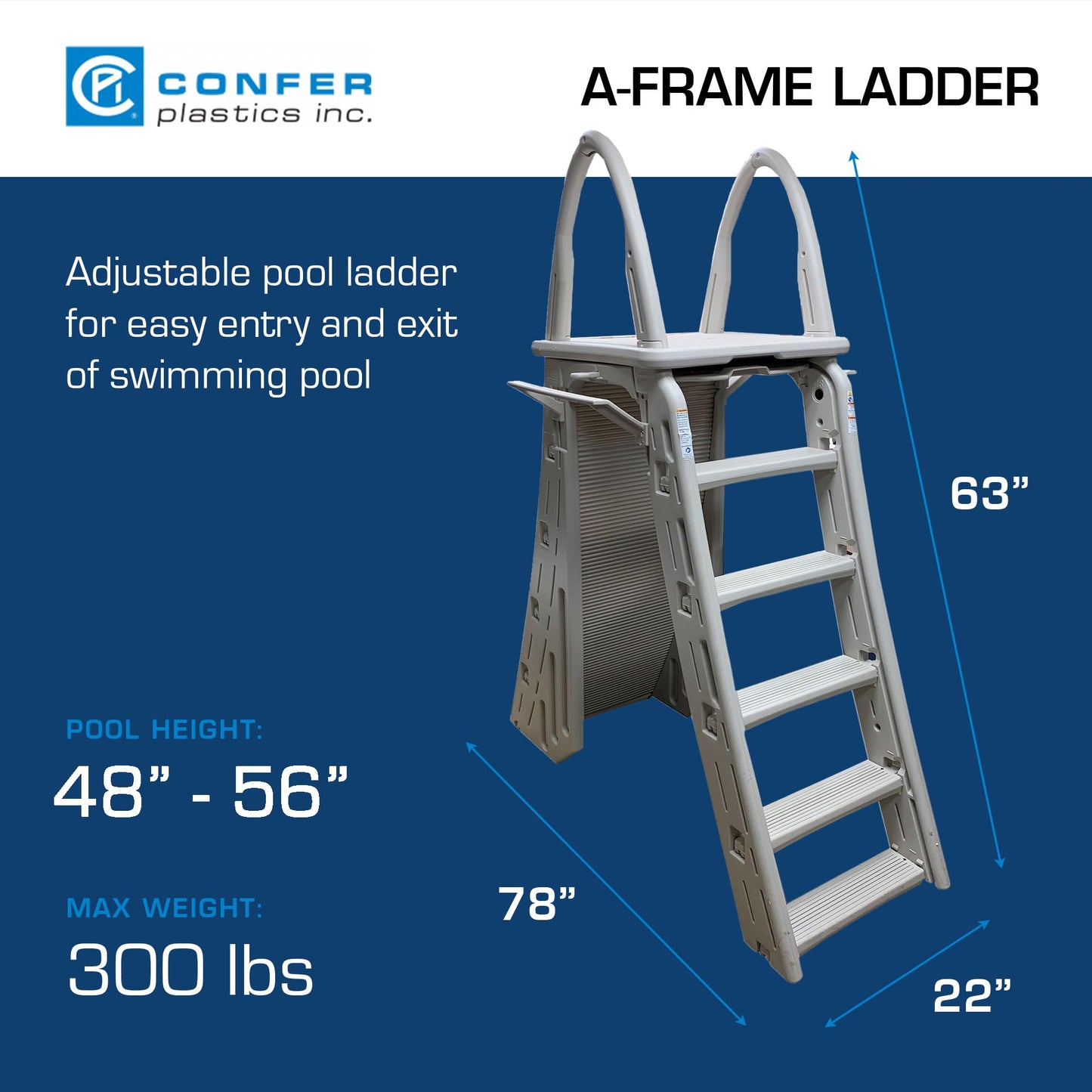 Confer Plastics 7200 Roll Guard fits Above-Ground Pool Heights from 48" to 56" A Frame Safety Ladder for Above Ground Outdoor Patio Swimming Pool Platform Ladder with Step Barrier Warm Grey