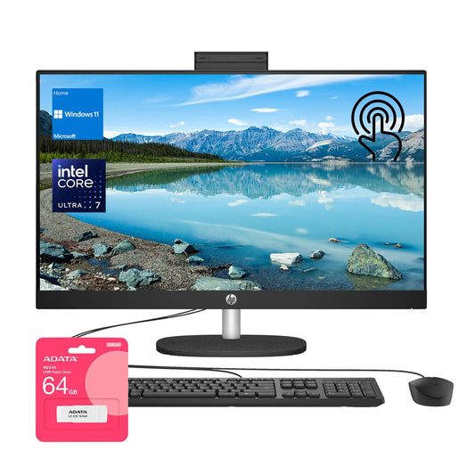 HP 27" FHD Touchscreen Intel Ultra 7 AI All-in-One Desktop, 27" FHD Touchscreen, Intel Ultra 7 255U, 16GB DDR5 RAM, 1TB SSD, Wired Keyboard & Mouse, Wi-Fi 6, Win11 Home, Bundle with 64GB Flash Drive