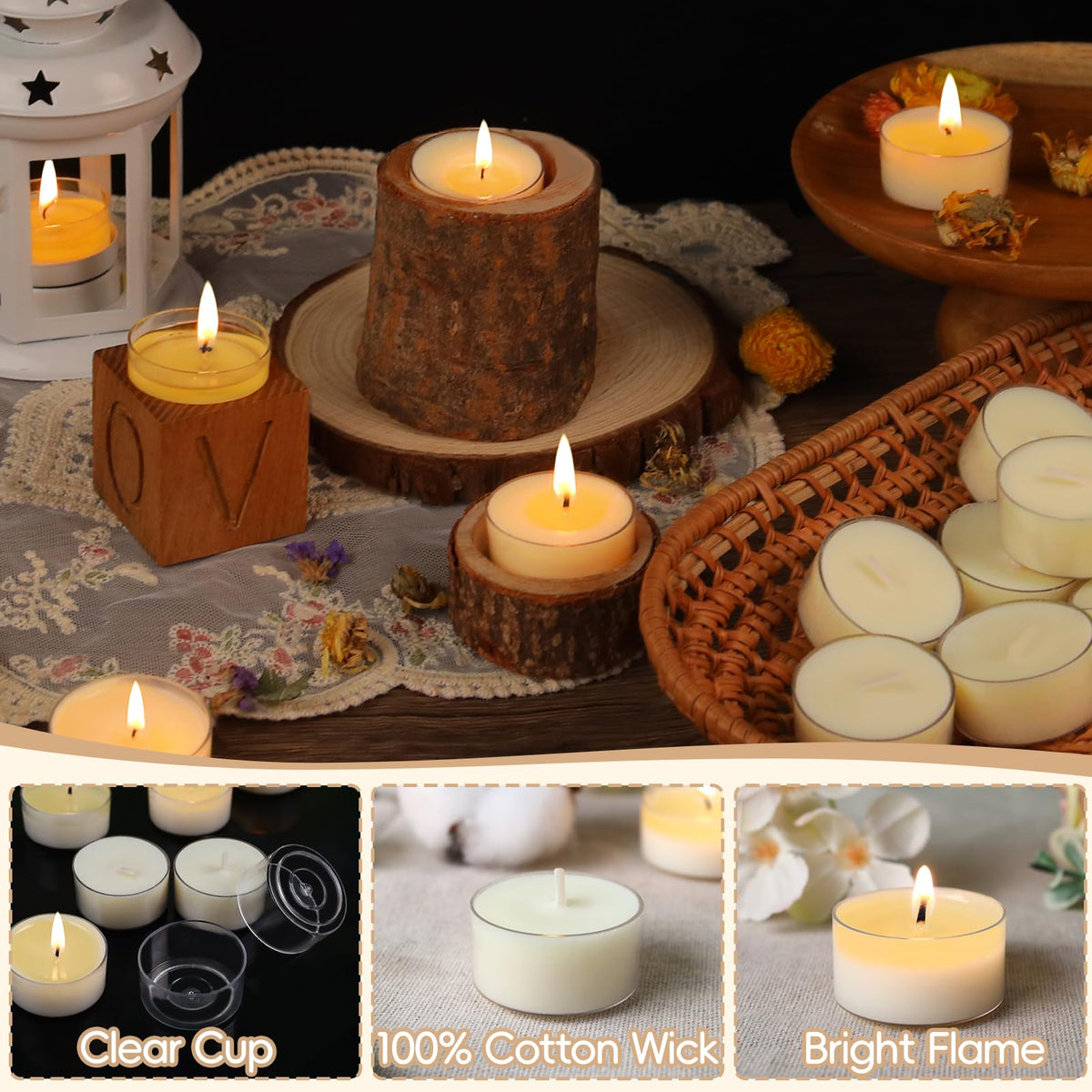 Soy Tealight Candles 50 Pack,6-Hour Unscented Small Votive Candles