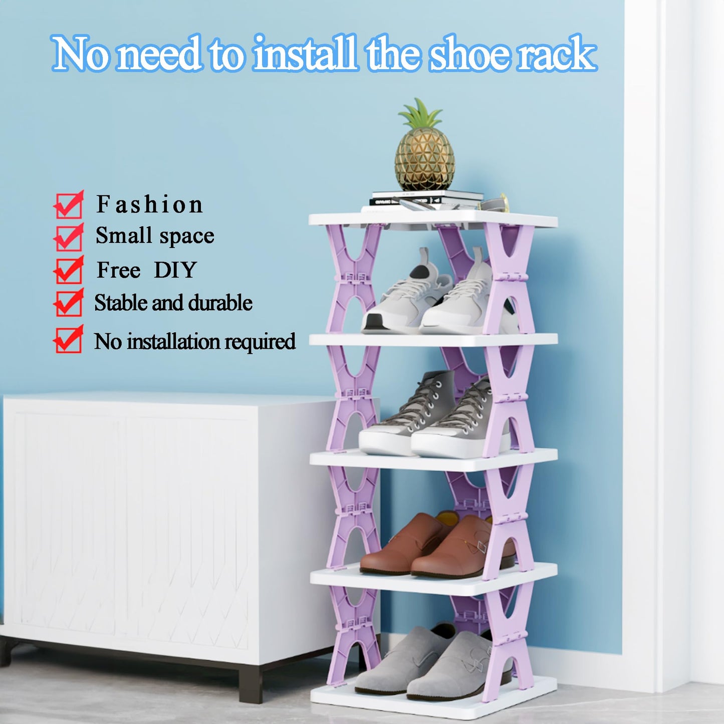 HUYFGDYSA 6 Tier Kids Shoe Rack, Collapsible Shoe Rack for Kids' Rooms, Foldable Vertical Shoe Organizer for Front Door Entrance, Compact Shoe Storage Shelf for Narrow Spaces
